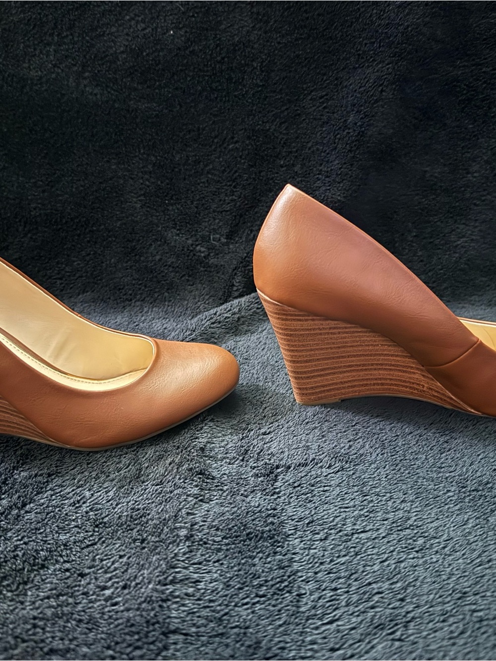 Jessica Simpson Brown Leather Almond Toe Wedge Pumps - Picture 4 of 8